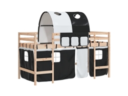 Cama alta niños VIDAXL con torre madera pino blanco negro (80x200cm)