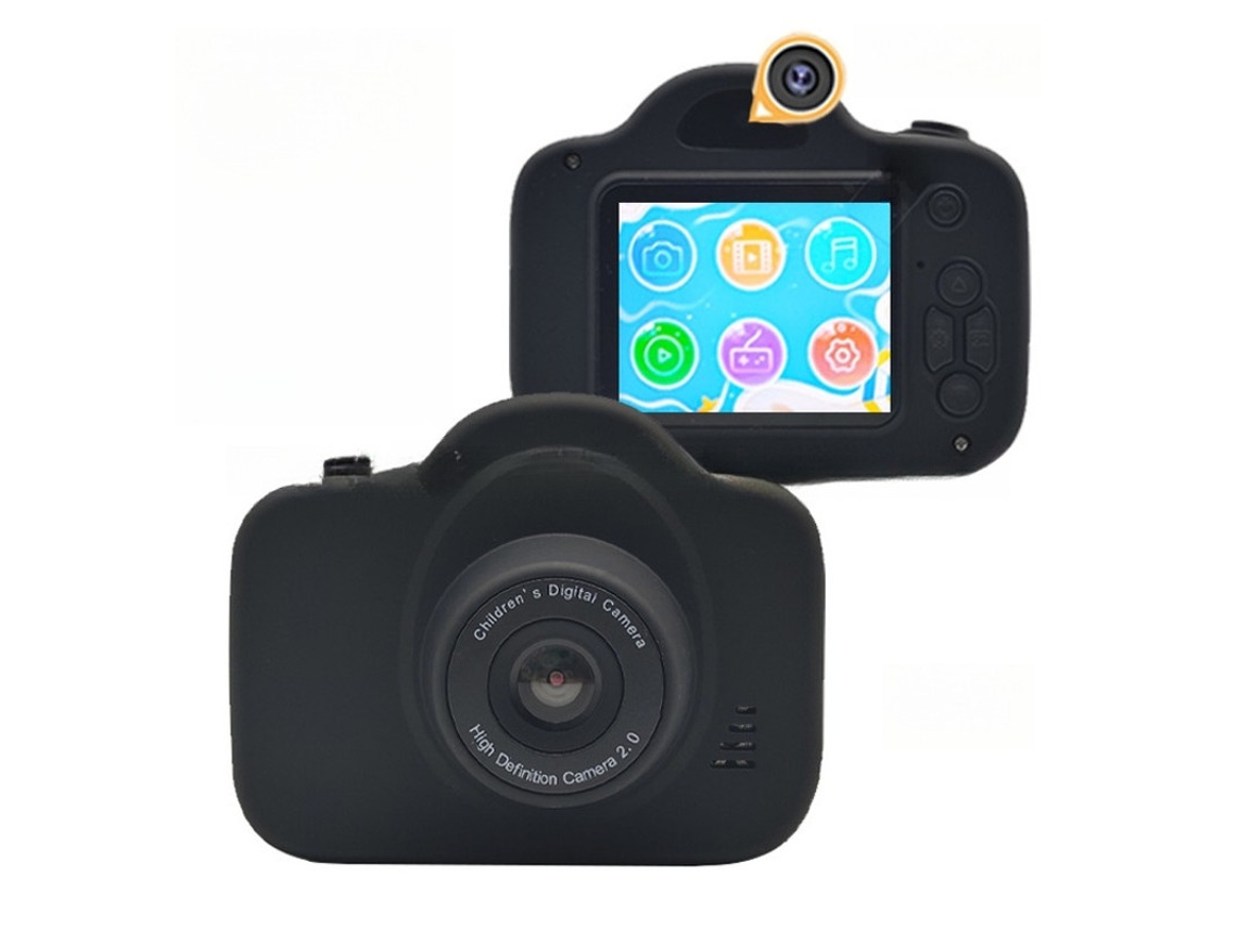 Cámara para niños 1080p HD con doble cámara y enfoque automático, color negro.