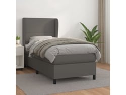 Cama Box Spring Con Colchón Cuero Sintético Gris 100x200 Cm