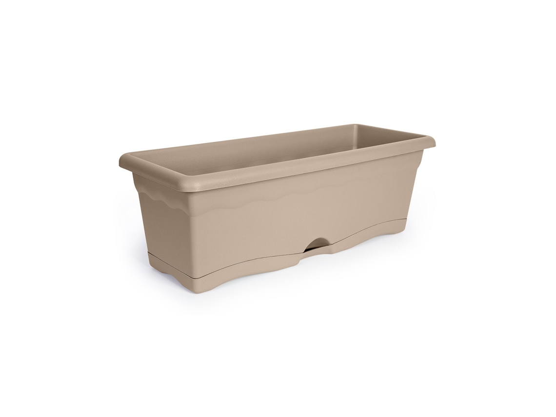PLASTIKEN TERRA - Jardinera con Plato Integrado. Medida 50 cm 10L. Taupe