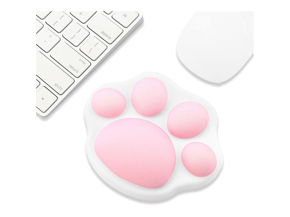 Reposamuñecas Adorable Para Ratón Con Estampado De Huellas De Gato, Cómodo Y Suave, Blanco.