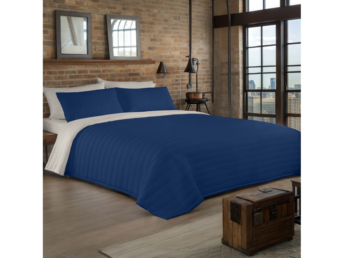 Colcha Bouti Reversible Bicolor Azul 1/l198 Piedra Cama 180