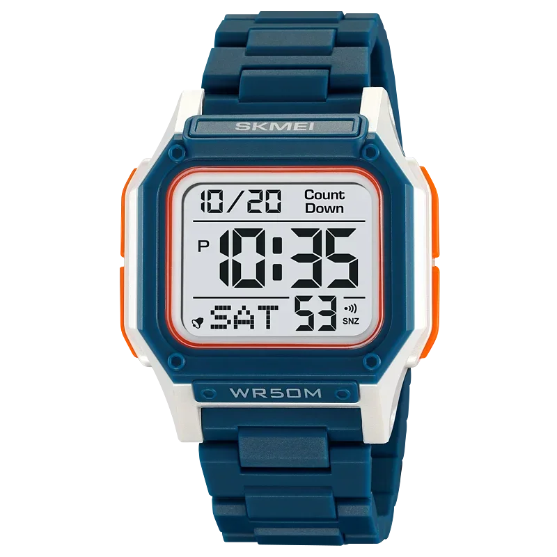 Reloj De Pulsera Deportivo Digital Retroiluminado Para Hombre (azul Y Blanco) Con Cronómetro Y Cuenta Regresiva.