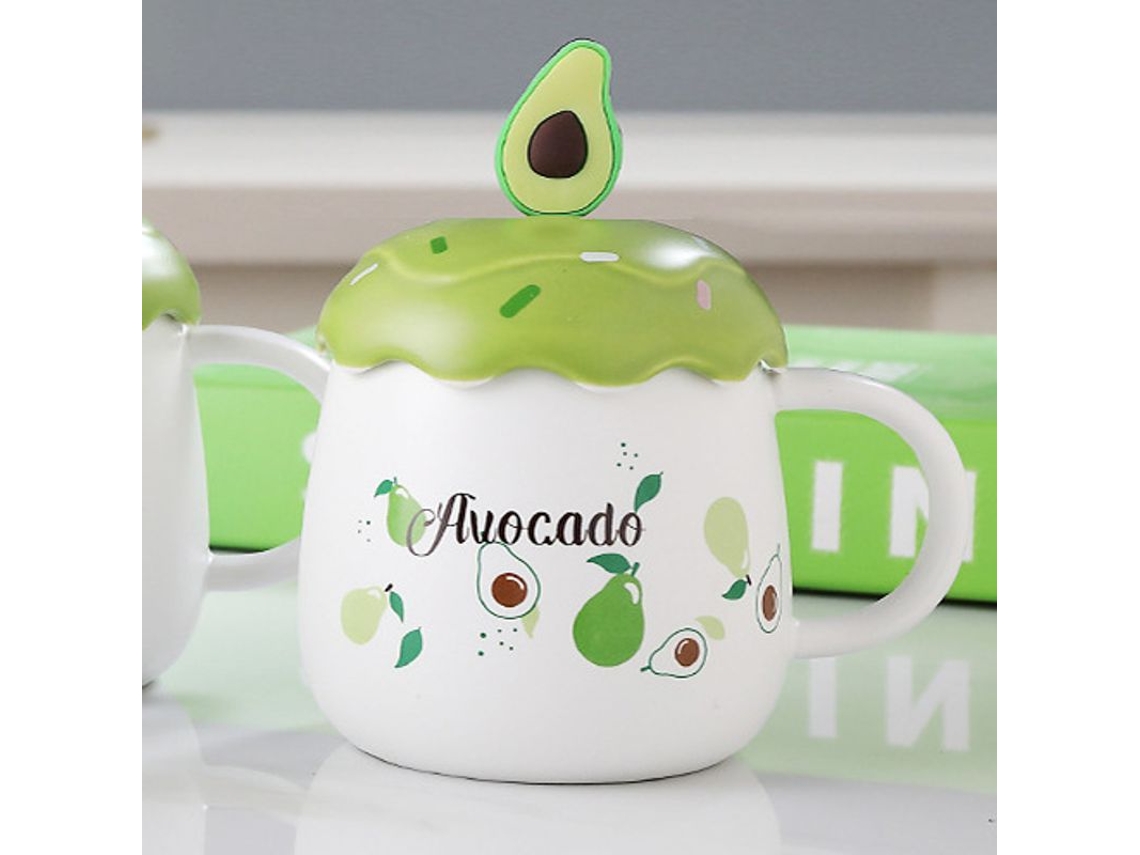 2026-taza De Cerámica Com Tampa E Colher Com Cabo De Abacate Design Criativo Para Café Chá Latte Microondas Lava-louças
