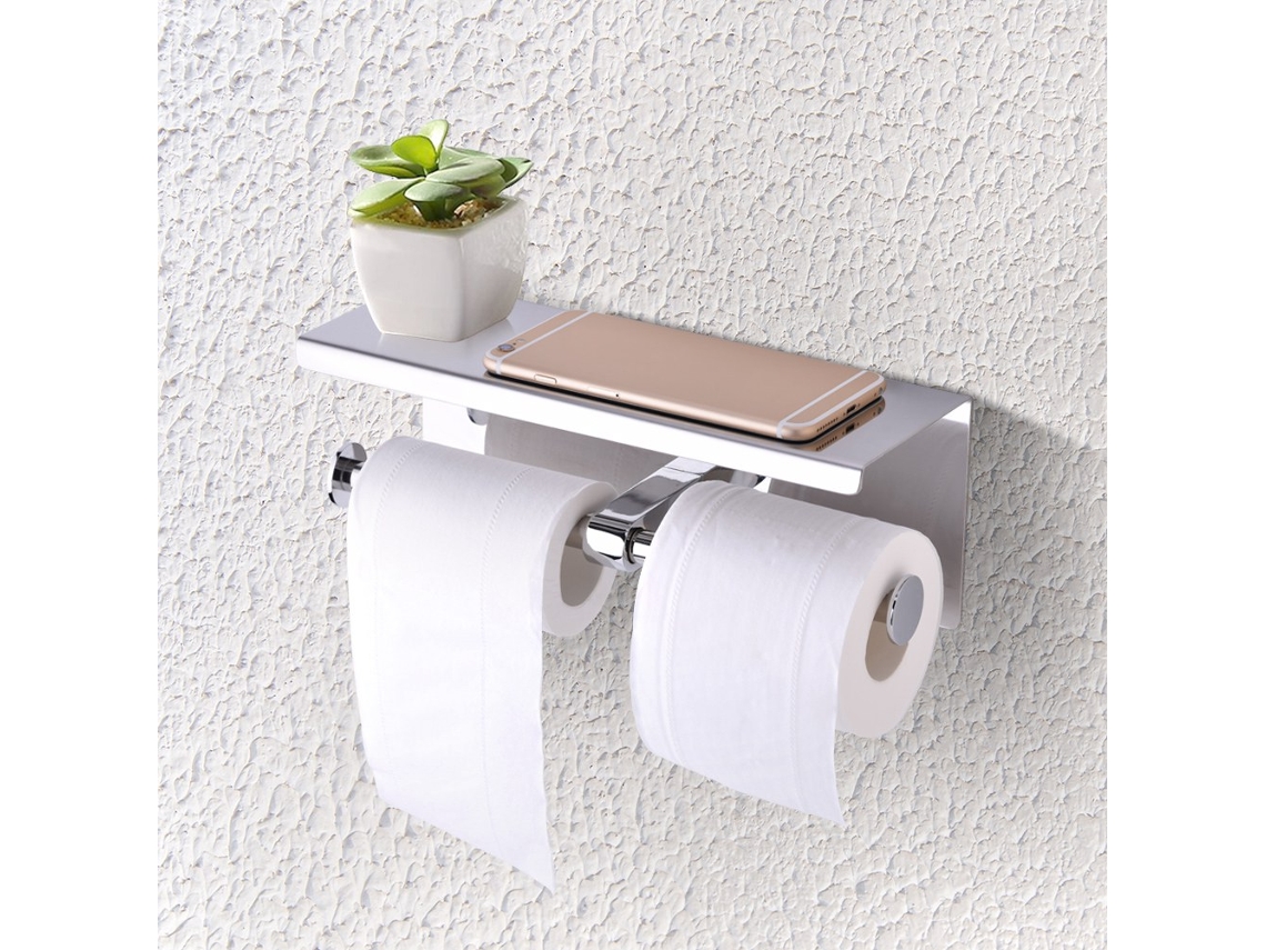 Portarrollos doble de papel higiénico para montaje en pared, acero inoxidable, SUS304