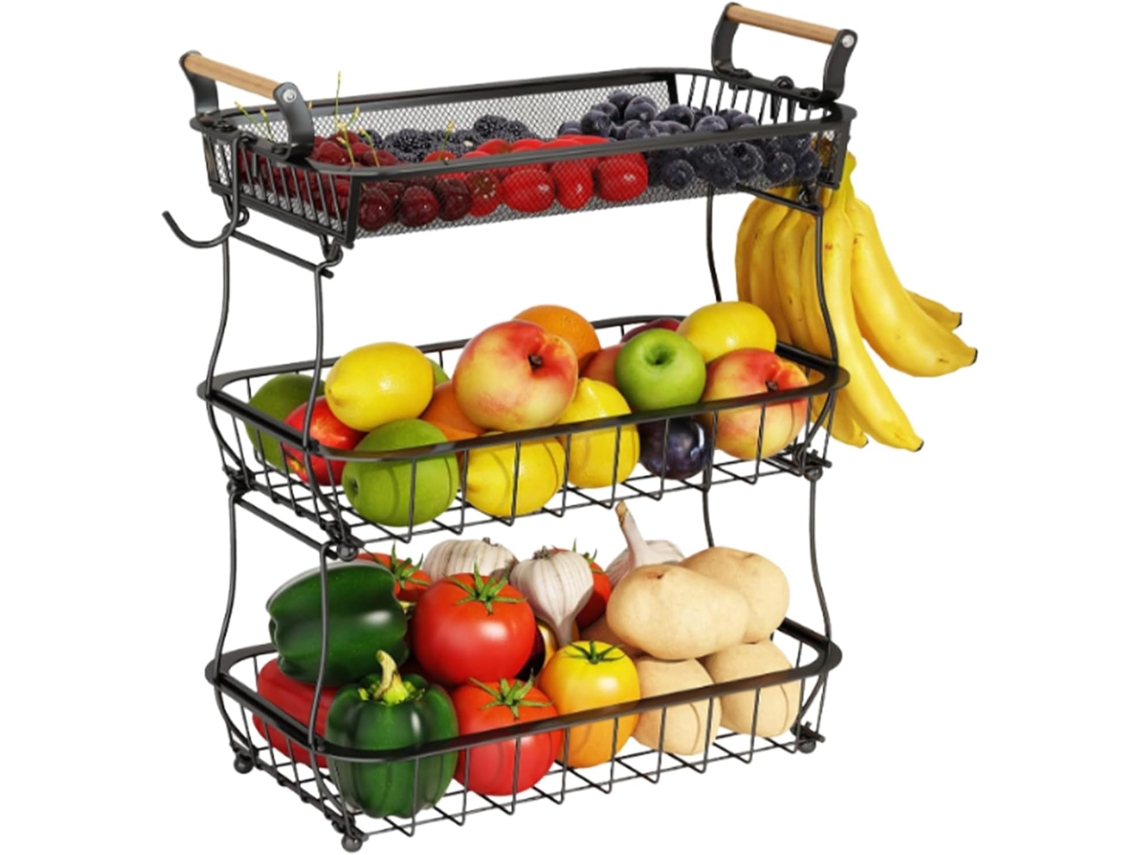 Expositor De Frutas | Soporte De Mostrador De 3 Niveles, Contenedores De Alambre