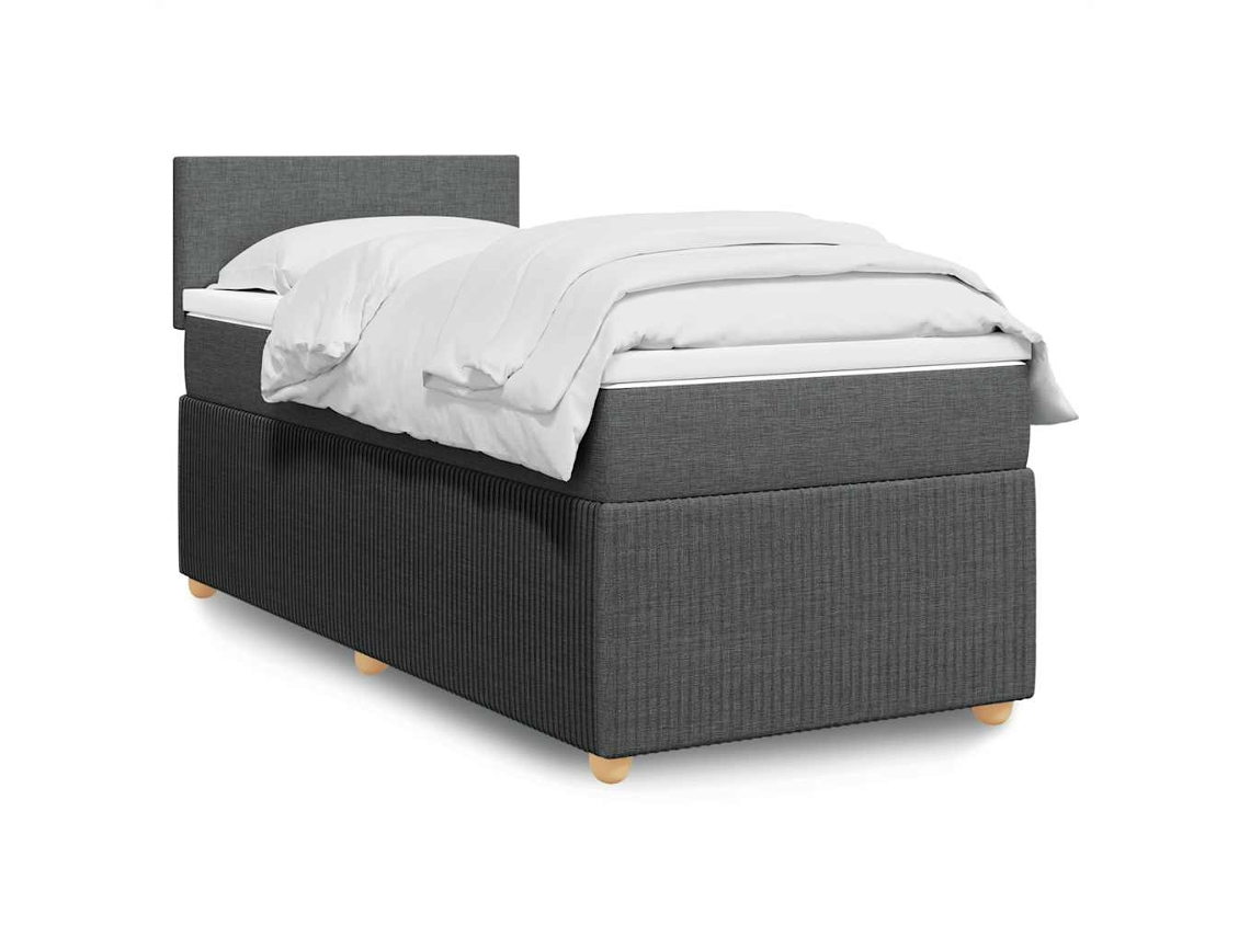 Cama Box Spring Con Colchón Tela Gris Oscuro 100x200 Cm