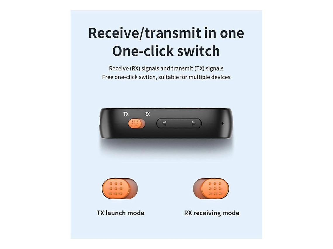Transmisor y receptor de audio Bluetooth 5.3 Adaptador de audio auxiliar inalámbrico de 3,5 mm 2 en 1 Transmisor Bluetooth Rosewell