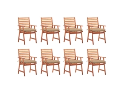 Sillas de comedor de jardín DKD Home Decor de 8 piezas con cojines de acacia maciza