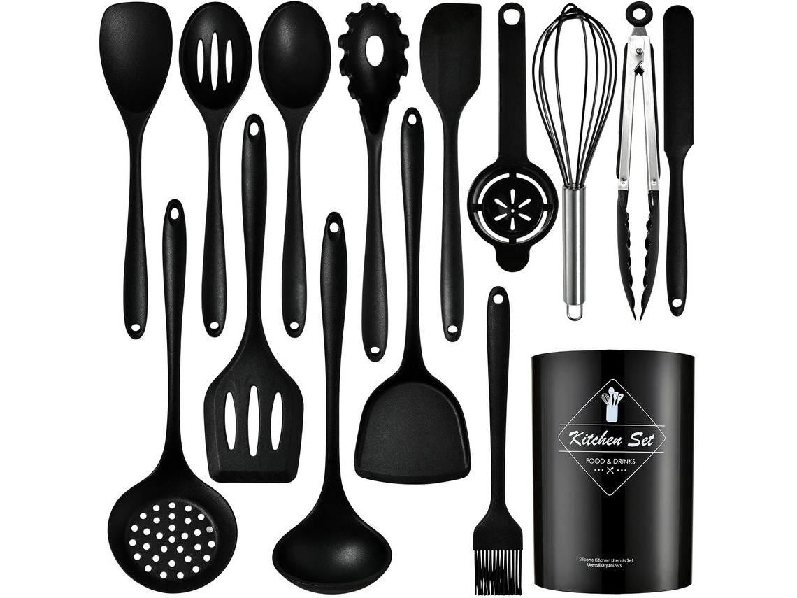 15 Piezas De Utensilios De Cocina De Silicona Utensilios De Cocina Resistentes Al Calor Negro Gertiz