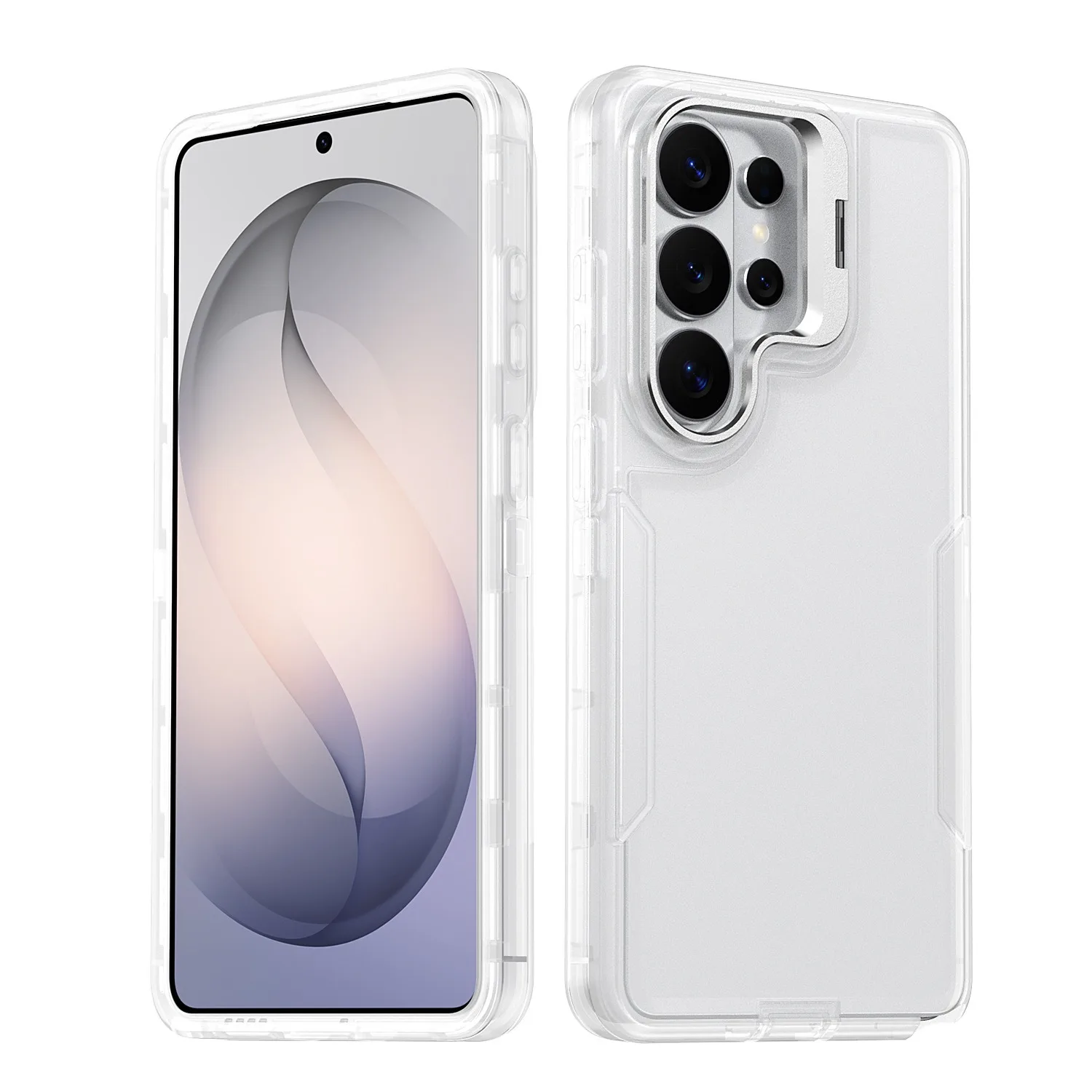 (blanco, Galaxy S24) Funda Protectora Integral De Material Híbrido Resistente Con Soporte De Lente De Aleación.