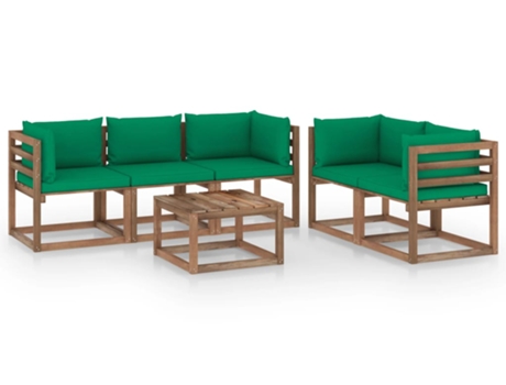 Conjunto 6 de muebles de jardín VIDAXL con cojines verdes