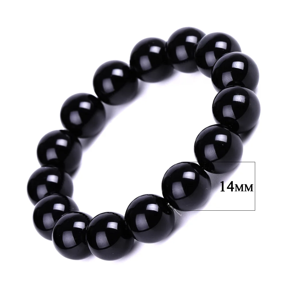 (14 Mm X 19 Cm) Pulsera Tibetana Budista De Obsidiana Para Hombres Y Mujeres, Amuleto, Brazalete De La Suerte