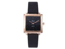 Reloj De Pulsera De Cuarzo Para Mujer Con Esfera Cuadrada Y Correa De Piel Sintética Negra.
