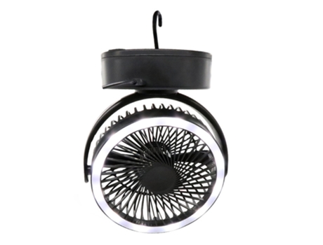 Ventilador de mesa para ventilador de camping, mini ventilador USB 3 en 1 con luz LED y gancho, rotación de 360 °, ventilador de techo de 3 velocid...