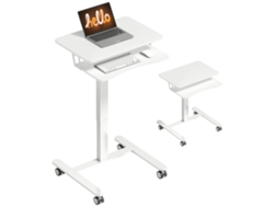 Escritorio Ajustable En Altura Para Trabajar Sentado O De Pie, Escritorio Móvil Con Bandeja Para Teclado, Ruedas Y Estructura De Acero, Blanco.