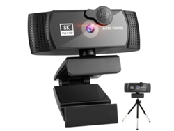 Cámara web con micrófono, cámara web 8K HD con cubierta de privacidad, conexión USB, enfoque automático y corrección de luz AWB, negra Bestvite