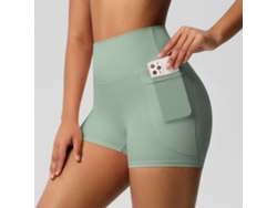 Shorts De Yoga Feminino, Com Bolso Lateral Para Celular, Cintura Alta, Para Yoga E Exercícios Físicos (verde), Tamanho M Czhhmart