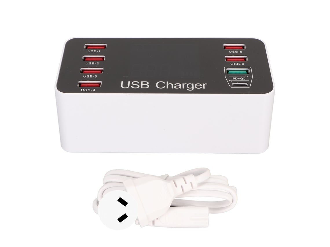 Centro De Carga De Escritorio Inteligente De 8 Puertos Usb Con Carga Rápida Y Enchufe Mural