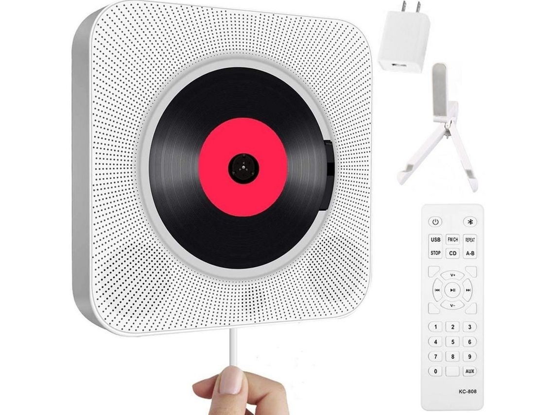 Reproductor de CD portátil, altavoz Bluetooth, montaje en pared, música, control remoto, radio FM, Yizhood