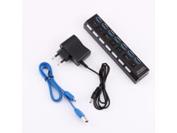 Conector Hub De Estación De Acoplamiento Plugable De 7 Puertos Usb 3.0 De Alta Velocidad Con Adaptador De Corriente Ca