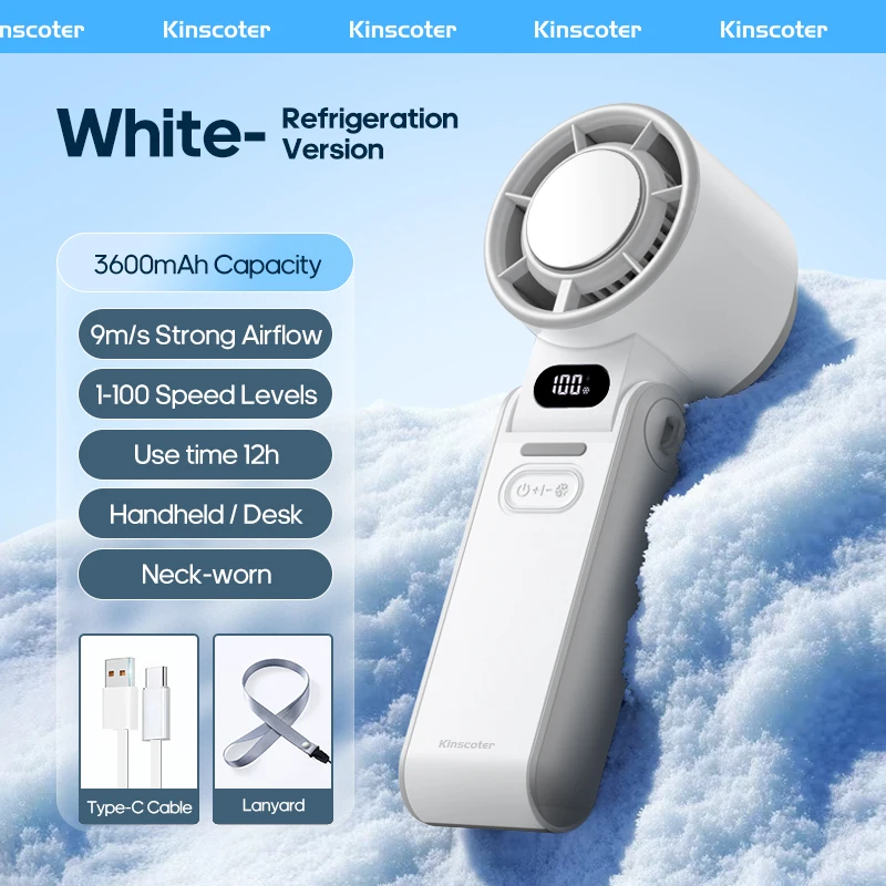 Ventilador Portátil De Mano De Alta Velocidad (blanco), Batería Recargable De 3600 Mah, Mini Y Plegable.