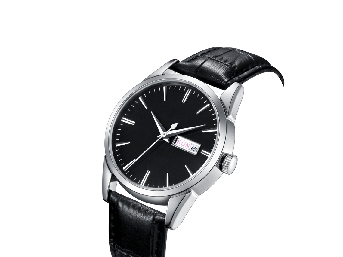 Reloj De Pulsera Para Hombre De Cuero Pu Resistente Al Agua De Cuarzo (caja Plata Correa Negra)