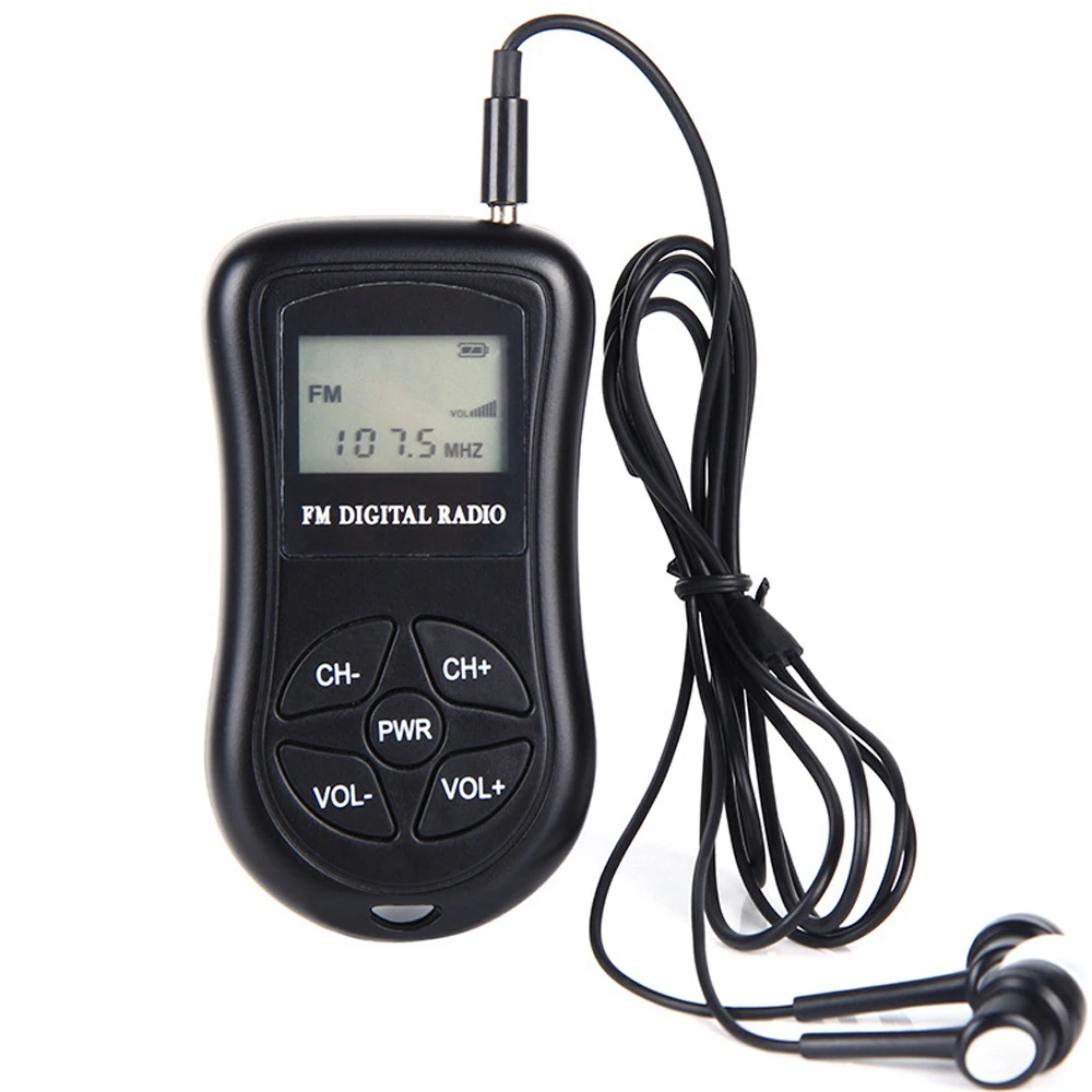 Mini radio FM digital (negra) con conector para auriculares - 50-60 horas de duración de la batería.