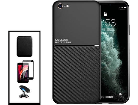 Kit Carcasa Magnética Anti Choque + Cartera + Protector de Pantalla iPhone SE 2022 G4M Negro