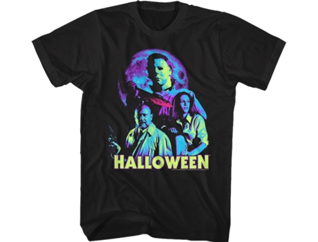 Camiseta Unisexo DEEPSTONE Neon Full Moon Halloween Negro (XXL)
