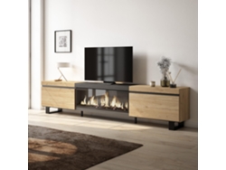 Mueble TV, Televisión, 267x57x35 cm, Para TV gran formato, Chimenea eléctrica XXL, Diseño industrial, Roble y negro SKRAUT HOME