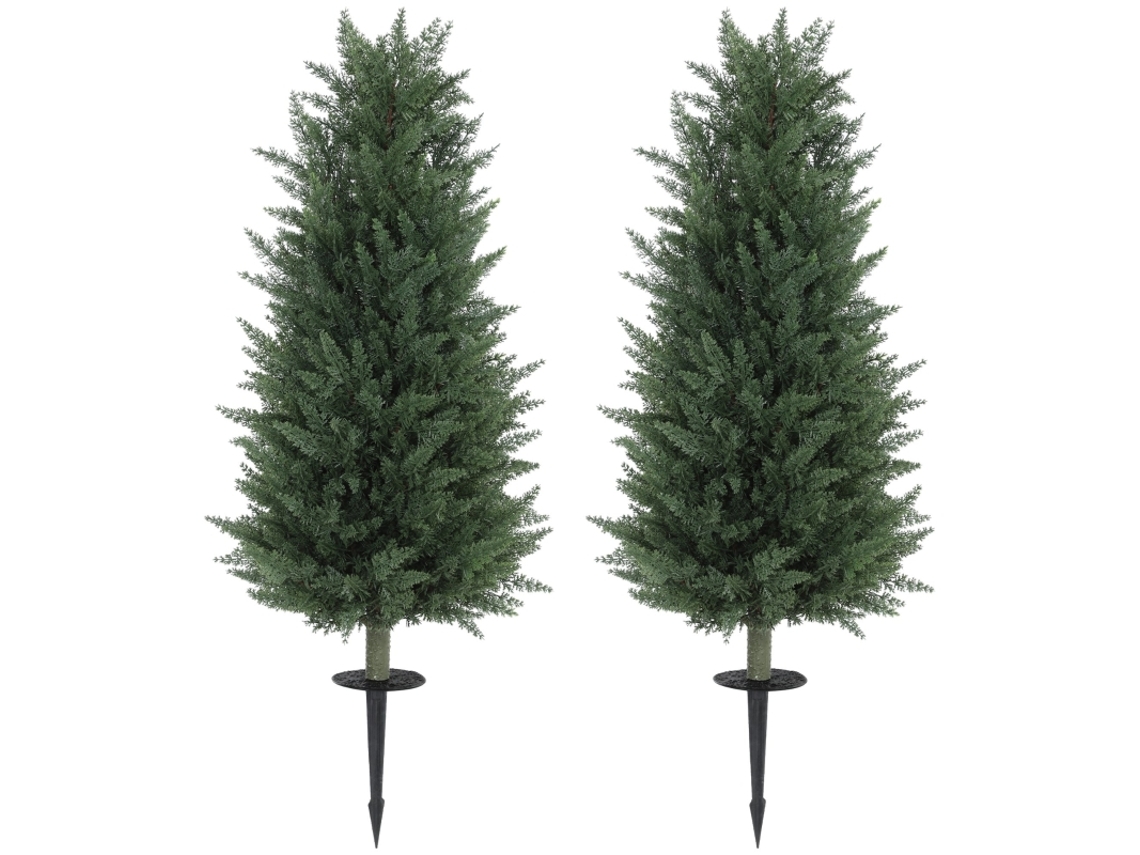 2 Estacas De Ciprés Para Fijación Al Suelo, 100 Cm, Plástico Realista.