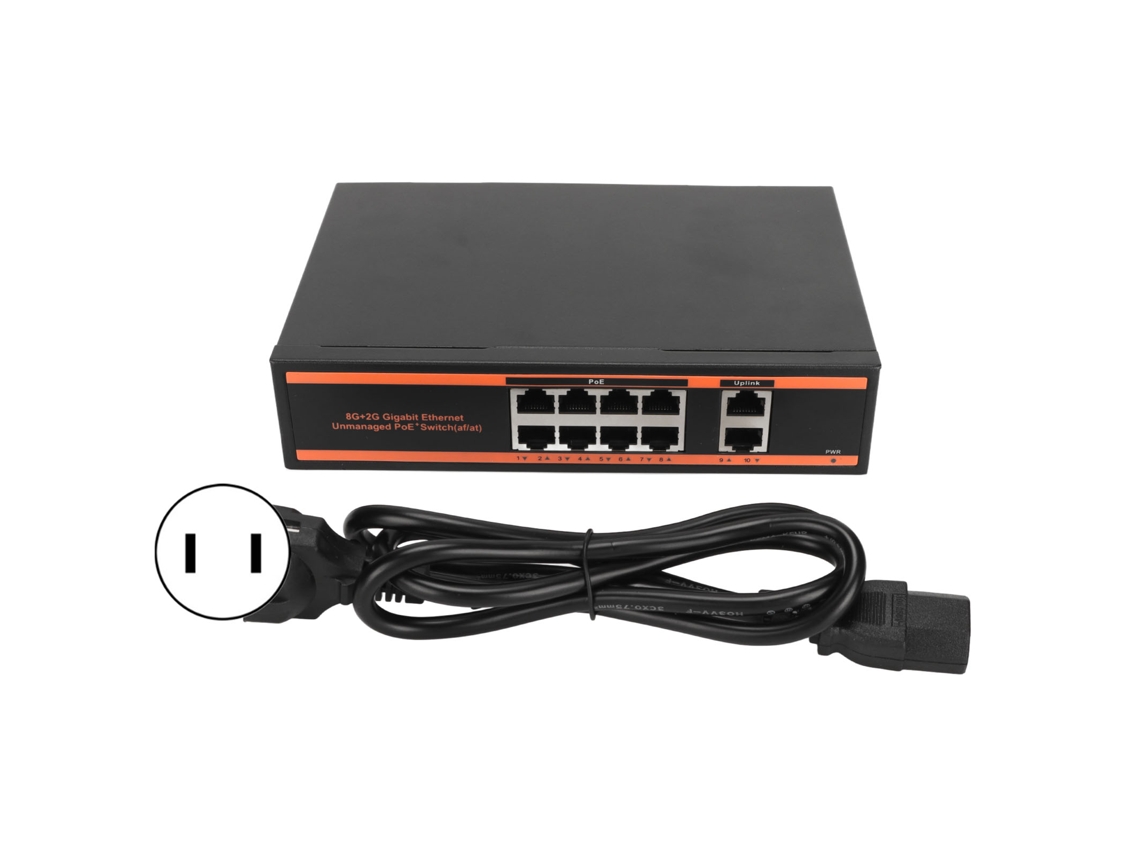 Switch Poe De 10 Puertos 8 Poe+ De 1000m 2 Enlace Ascendente De 1000m 150w Sin Ventilador No Administrado