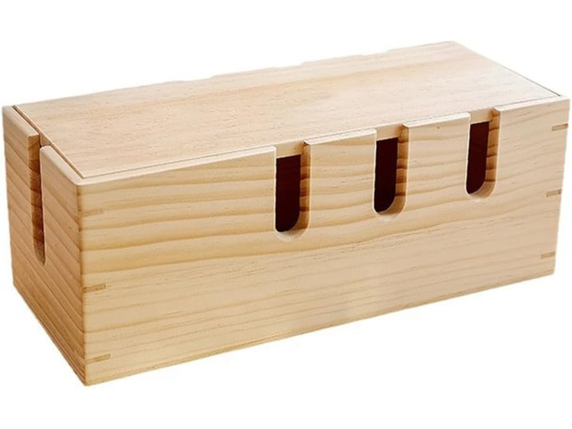 Organizador De Escritorio De Madera Maciza Que Coordina Cables Y Datos.