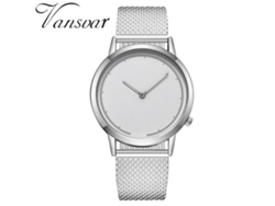 Reloj De Pulsera Unisex Para Parejas Vansvar Simple Quartz Con Esfera De Aleación, Color Plata Y Blanco.