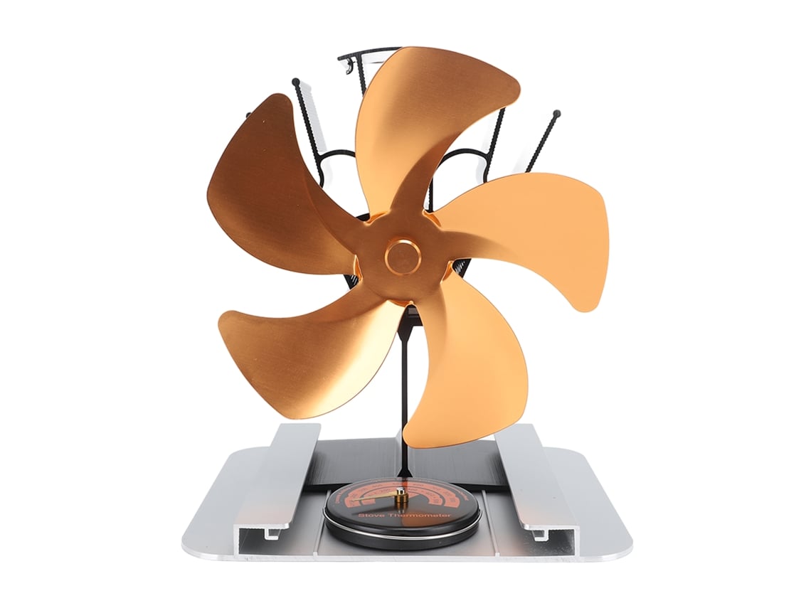 Ventilador De Estufa De Aleación De Aluminio De 5 Aspas Para Chimeneas Y Estufas De Leña Con Termómetro.