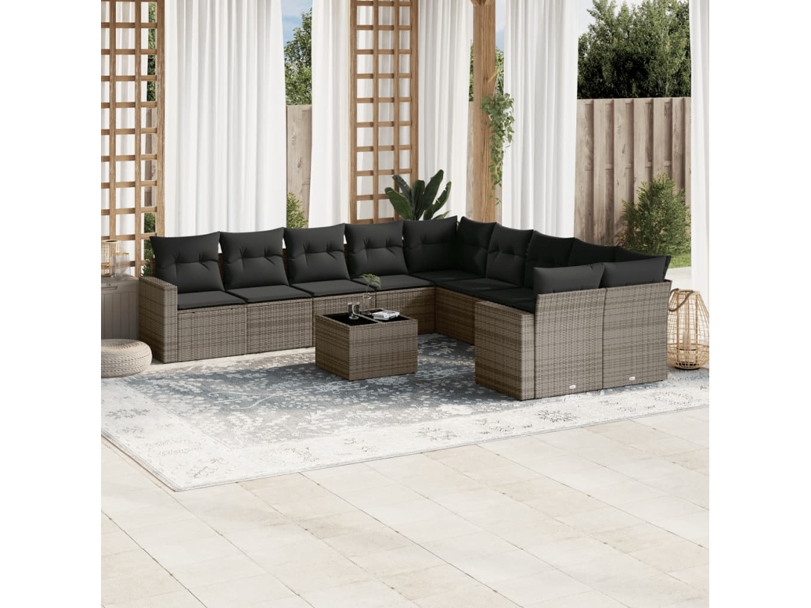 Conjunto de sofás de jardín de 11 piezas DKD Home Decor con cojines de mimbre gris