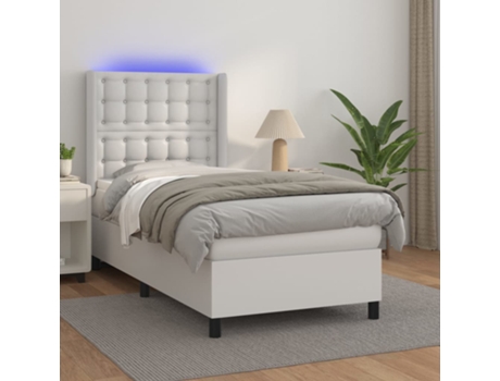 MAISON EXCLUSIVE Cama con somier y colchón LED 90 x 200 cm, piel sintética blanca