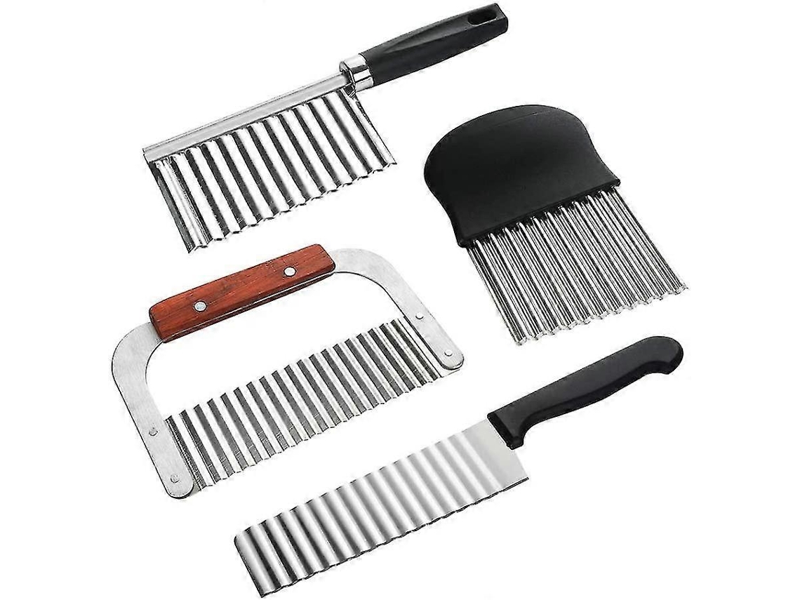 Cortador De Olas, 4 Piezas De Acero Inoxidable Para Cortar Patatas Y Verduras Con Mango Plástico