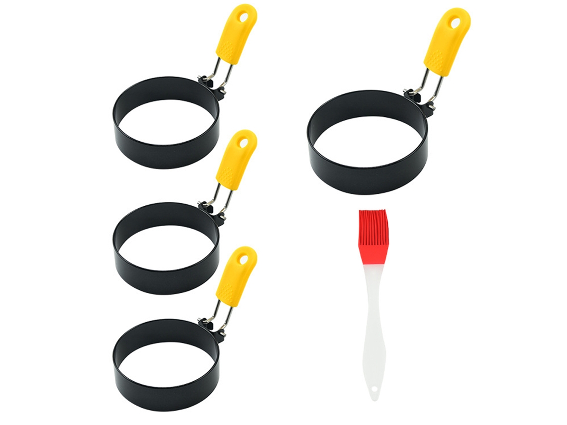 Molde redondo profesional para panqueques de 4 piezas, anillos para cocinar huevos para cocinar, molde redondo antiadherente para anillos de huevos, amarillo