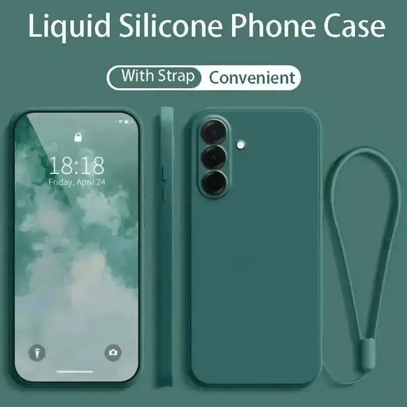 (verde Galaxy S23 Plus) Funda De Silicona Líquida Para Teléfono Samsung Con Correa Para La Muñeca Y Cordón.