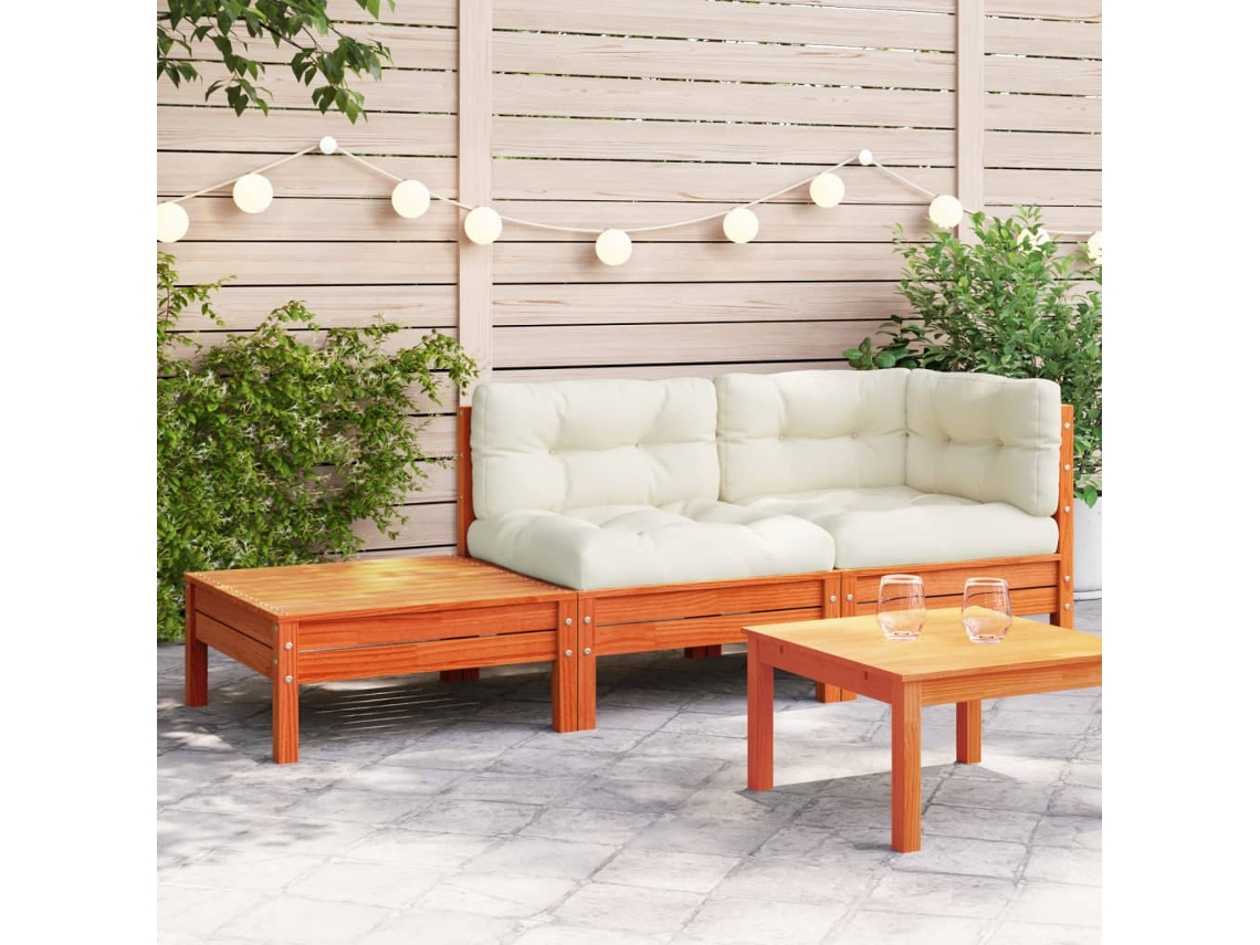 Sofá De Jardín | Sofá De Exterior Con Cojines Y Reposapiés Madera Maciza De Pino Wsd122653