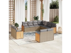 Conjunto de sofá de jardín de 11 piezas con cojines de mimbre beige DKD Home Decor