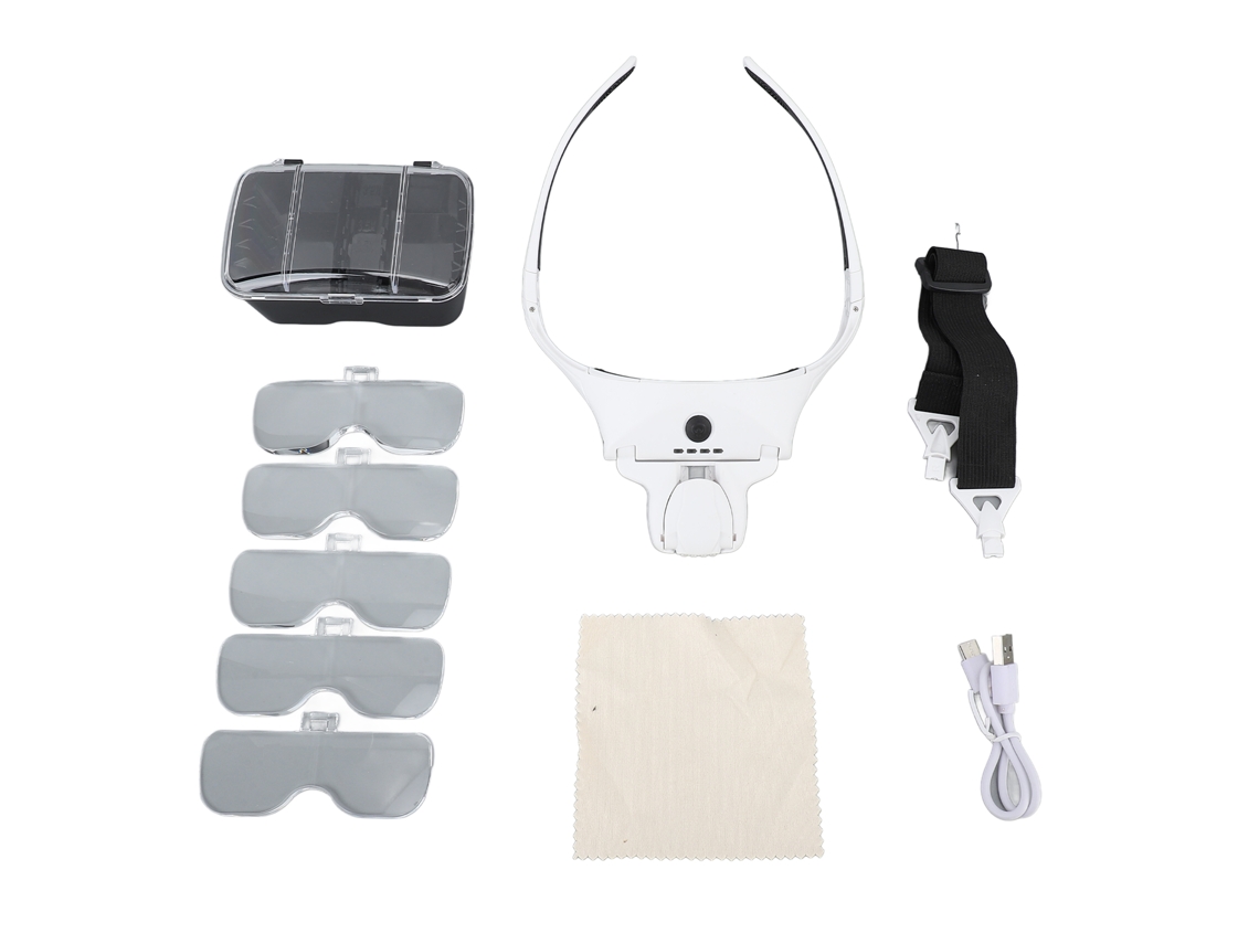 Lupa De Diadema Recargable Con 4 Luces Led Y 5 Lentes Intercambiables Para Trabajos De Detalle.