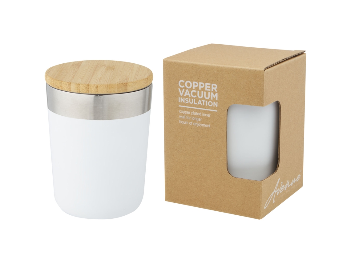 Vaso 330 Ml Acero Inoxidable Aislamiento Vacío Cobre Tapa Bambú