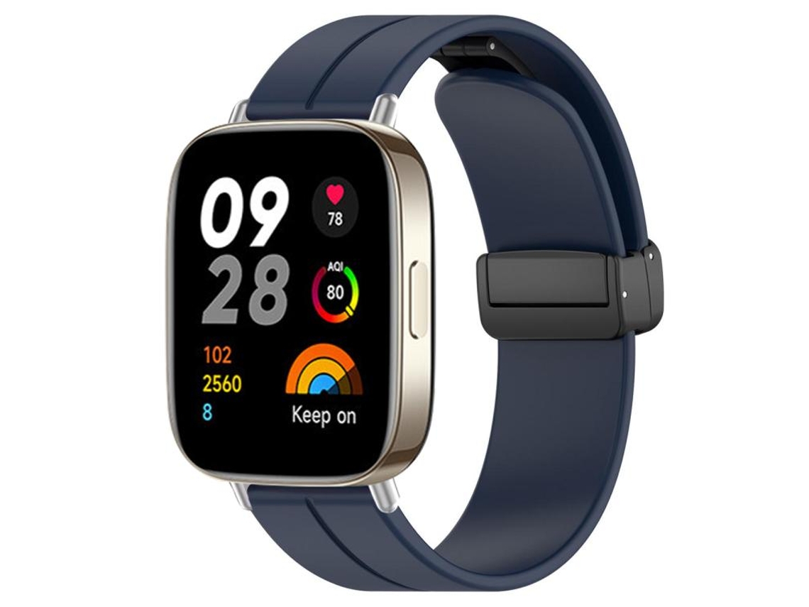 Bracelete Para Redmi Watch 3 - Silicone - Cabeça Chata - Fivela Preta Azul Meia-noite