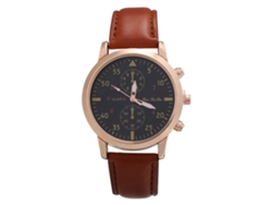 Reloj De Pulsera Para Hombre De Cuero Pu Con Dial Redondo Ultra Delgado De Moda (marrón Oscuro)