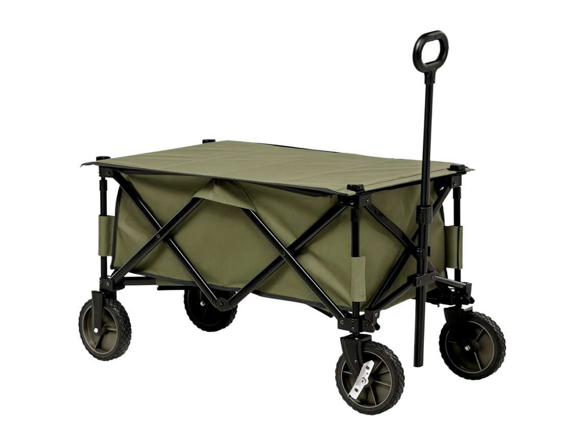 Carrito de playa plegable con asa telescópica y 5 bolsillos, 108x55x93 cm, color verde.