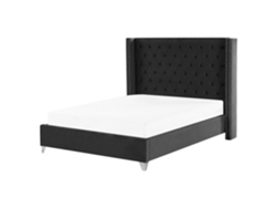 Cama con somier BELIANI Lubbon de Terciopelo Negro 189x215x142