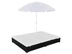Tumbona Lounger de Exterior con Sombrilla Ratán PE Negro